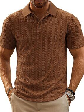 Men's Coffee Polo Shirts Short Sleeve Casual Summer Golf Shirts Vacation Fit